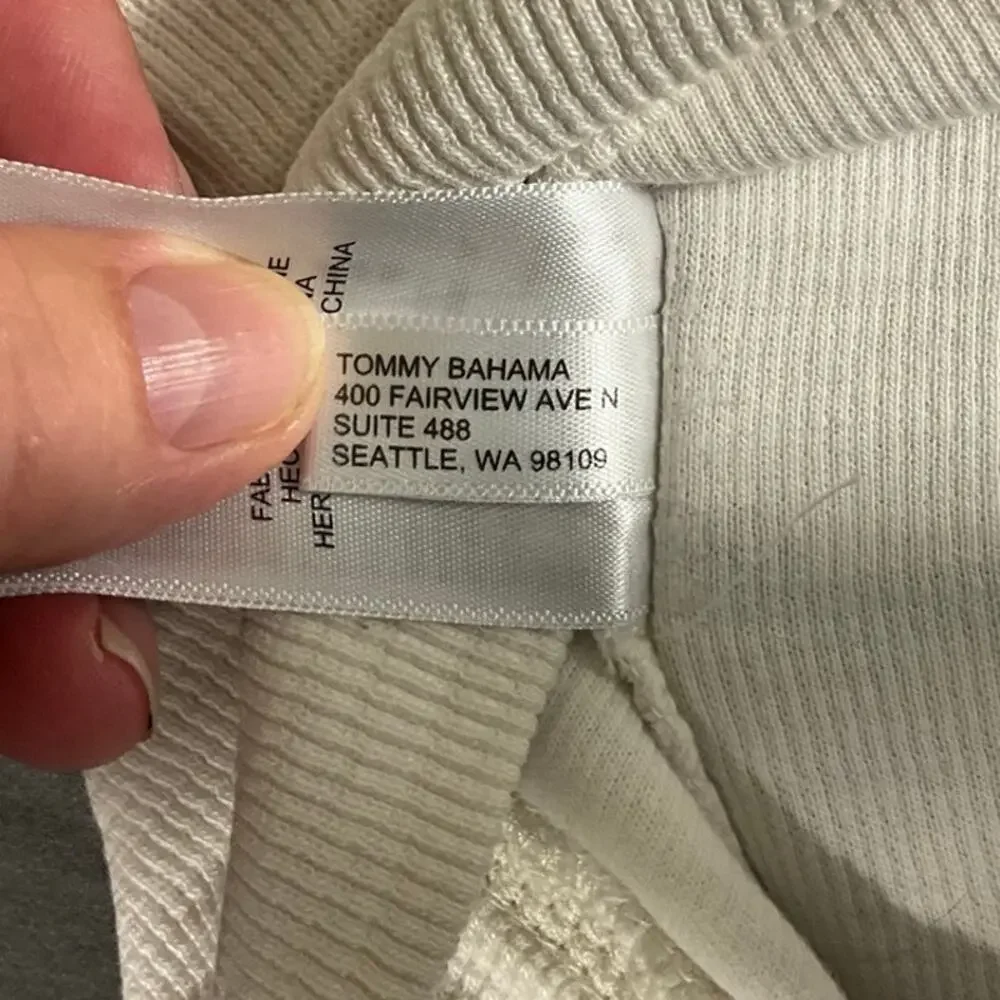 Tommy Bahama XXL 1/4 Zip Pullover Sweater Cream Color Teal Embroidery Logo